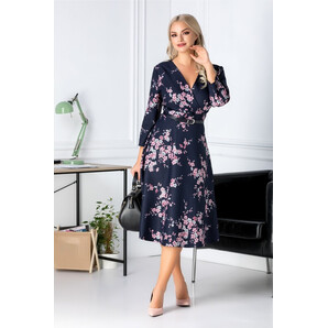 Rochie Cezara bleumarin cu floricele roz