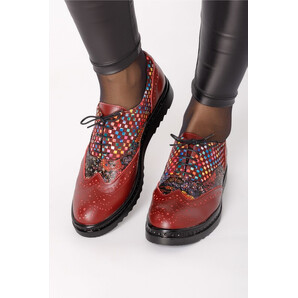 Pantofi Cezara bordo cu imprimeu multicolor