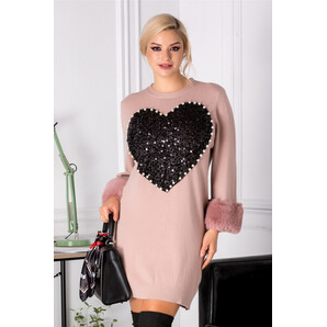 Rochie Miriam roz cu blanita si paiete