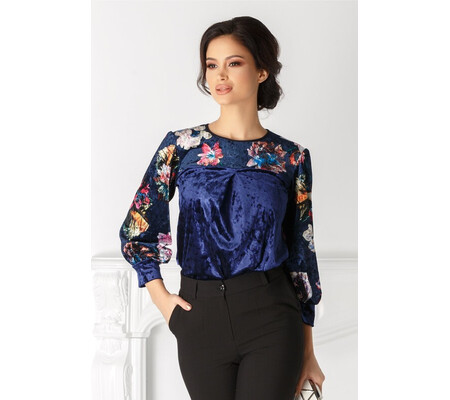 Bluza Moze bleumarin cu print floral