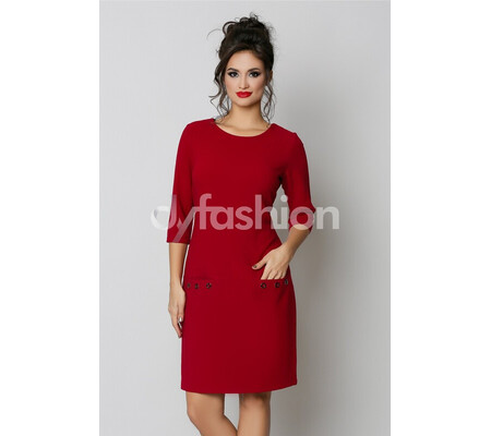 Rochie Fancy Bordo Midi Office cu Buzunare