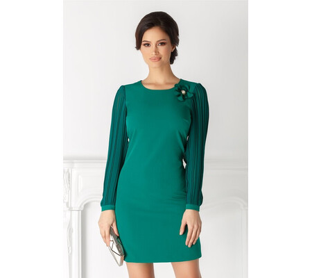 Rochie Maya verde eleganta cu maneci plisate