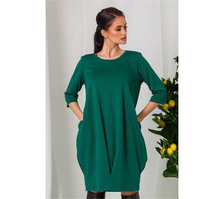 Rochie Corina verde cu pliuri in talie si la baza