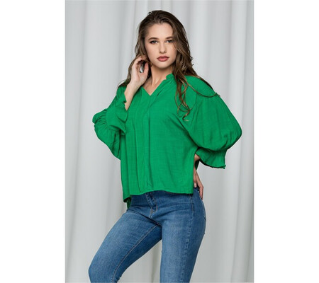 Bluza Adina verde cu guler tip tunica