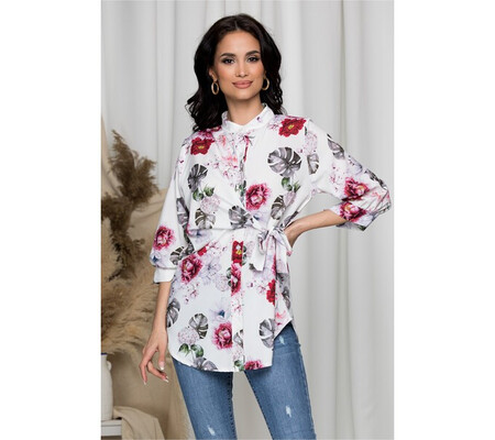 Bluza Eveline alba cu imprimeu floral