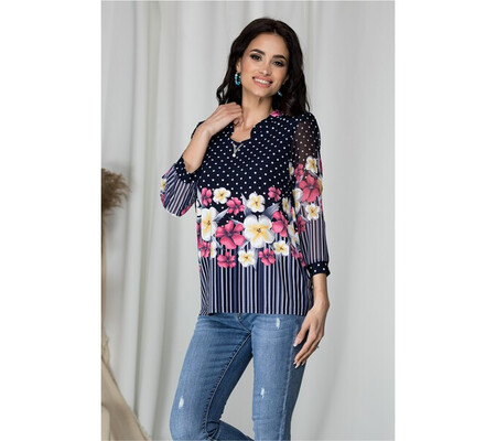 Bluza Kane bleumarin cu imprimeu floral si buline