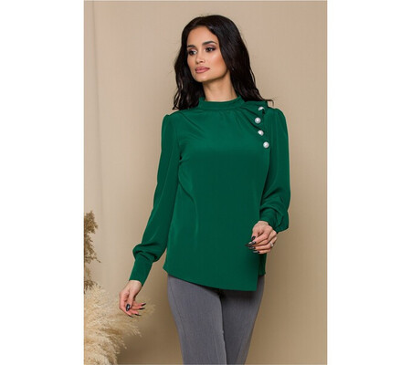 Bluza LaDonna verde cu aspect petrecut si nasturi decorativi