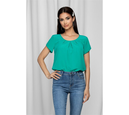 Bluza LaDonna verde cu pliuri la bust si nasturi decorativi pe maneci