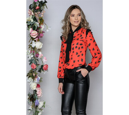 Bluza MBG rosie cu imprimeu dalmatian si inchidere tip esarfa