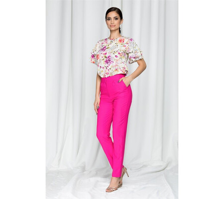 Pantaloni LaDonna by DYFashion fucsia cu inchidere in fata discreta