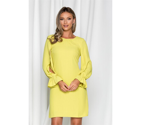 Rochie Moze lime lejera cu maneci cu decupaj si baza clopot