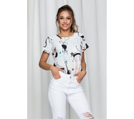 Bluza Cats alba cu imprimeu