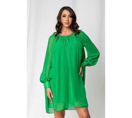 Rochie Adelina verde cu maneci lungi si croi lejer