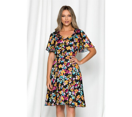 Rochie Anda neagra cu imprimeu floral colorat