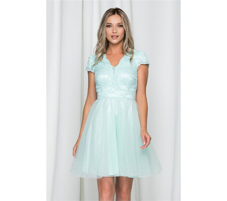 Rochie Ella Collection Julia verde mint din tulle si broderie