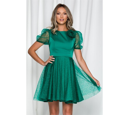 Rochie Ella Collection Lizeta verde cu maneci din tulle