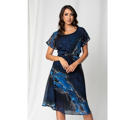 Rochie Klera bleumarin cu accesoriu metalic in talie