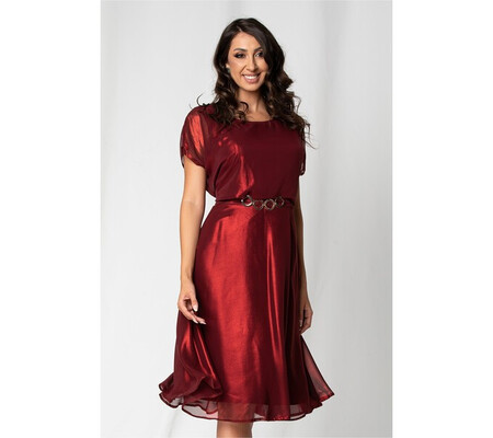 Rochie Klera bordo cu accesoriu metalic in talie