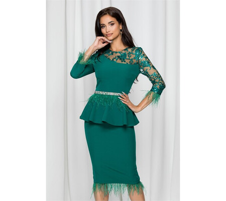 Rochie MBG verde cu fulgi la extremitati si talie