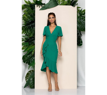 Rochie Moze verde accesorizata cu volanas pe picior