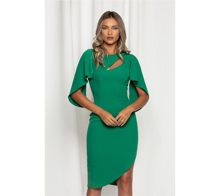 Rochie Moze verde cu decupaj la bust si crepeu lateral