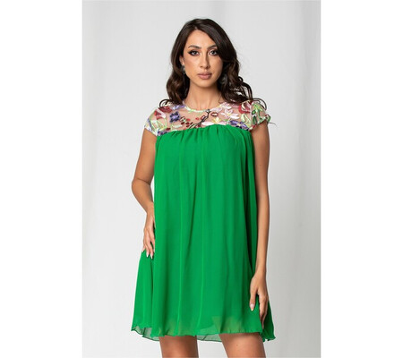 Rochie Nousha verde cu tulle brodat la bust