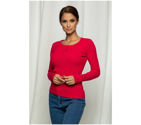 Bluza Alexa fucsia din tricot cu nasturi la decolteu