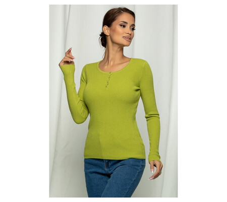 Bluza Alexa verde lime din tricot cu nasturi la decolteu