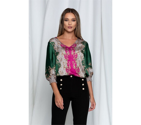 Bluza Andrika verde cu imprimeu floral