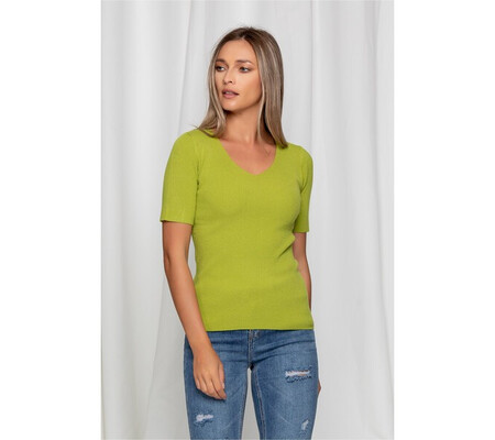 Bluza Cary lime din tricot reiat