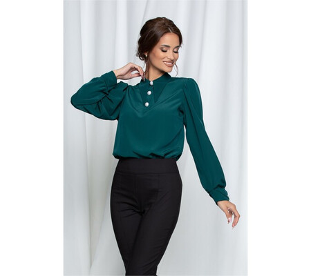 Bluza LaDonna verde cu nasturi perlati si guler ascutit