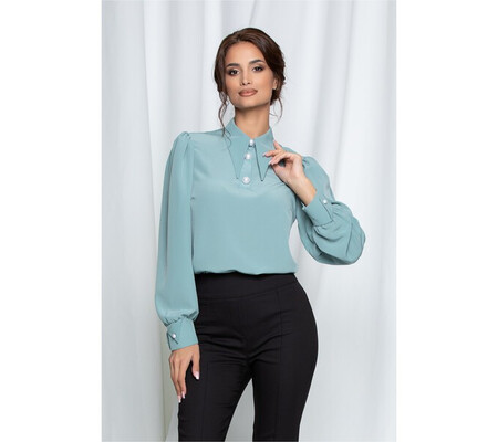 Bluza LaDonna verde mint cu nasturi perlati si guler ascutit