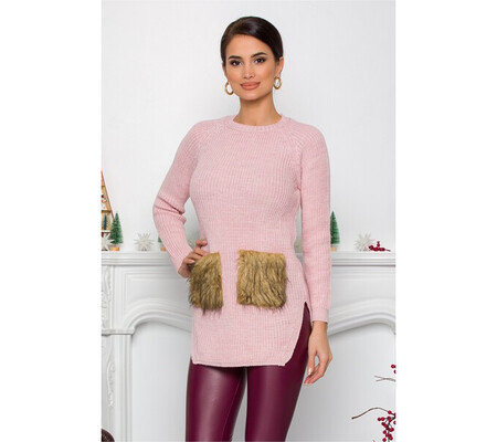 Bluza Lexa roz din tricot cu blanita la buzunare