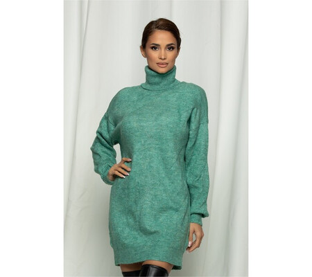 Bluza lunga Cori verde tricotata cu guler