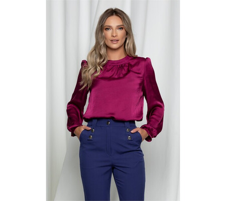 Bluza Moze magenta satinata cu guler la baza gatului