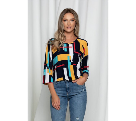 Bluza Sima multicolora cu imprimeuri geometrice