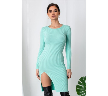 Rochie Anna verde mint din tricot reiat