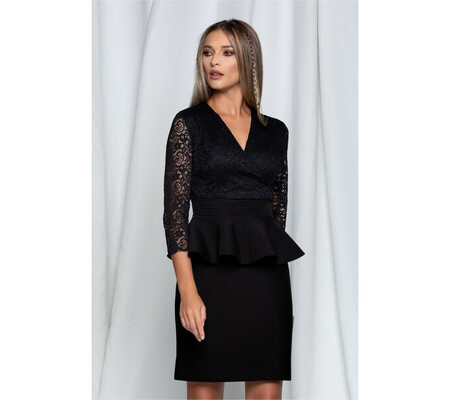 Rochie Dara neagra cu bust din dantela si peplum in talie