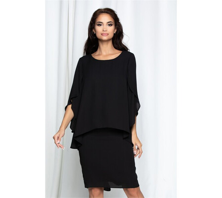 Rochie Diane neagra cu decupaj la maneci si bust dublat cu voal