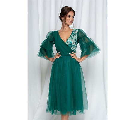 Rochie Dy Fashion Carisa verde din tulle si decolteu petrecut