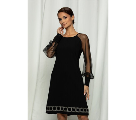 Rochie Geo neagra cu plasa pe maneci