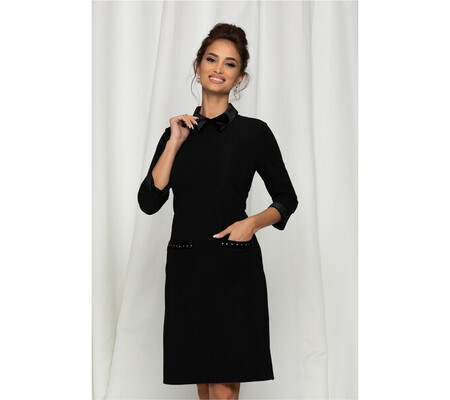 Rochie Lyly neagra cu buzunare accesorizate cu strasuri