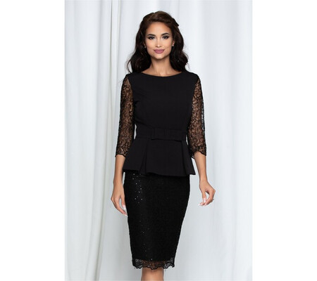 Rochie MBG neagra cu dantela si peplum in talie