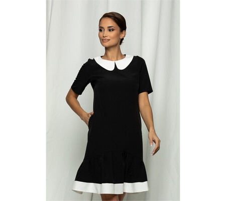 Rochie Moze neagra cu insertii albe