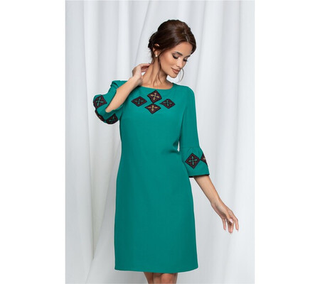 Rochie Sara verde cu broderie traditionala