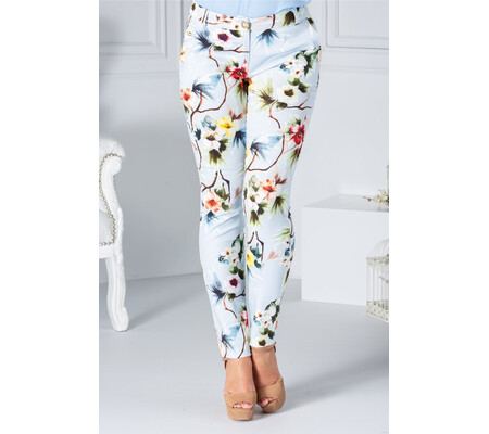 Pantaloni casual blue cu imprimeu floral