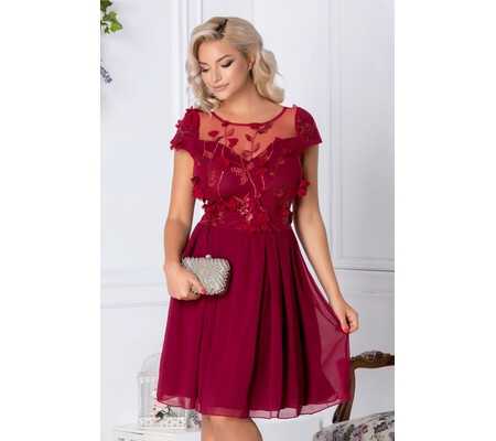 Rochie Alina bordo cu broderie 3D