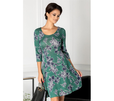 Rochie Alyna verde cu imprimeu floral bleumarin