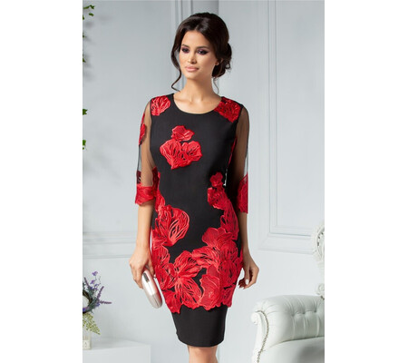 Rochie Ariana de seara neagra cu broderie rosie