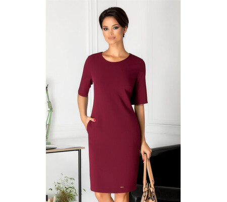 Rochie Elia bordo midi office cu buzunare